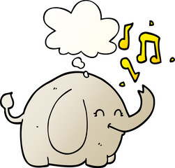 cartoon trumpeting elephant and thought bubble in smooth gradient style