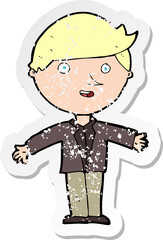 retro distressed sticker of a cartoon man in casual jacket