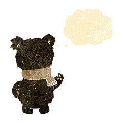 cartoon waving black bear with thought bubble