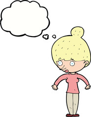 cartoon woman staring with thought bubble