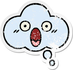 distressed sticker of a cute cartoon thought bubble