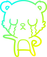 cold gradient line drawing crying cartoon bear