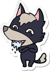 sticker of a cartoon hungry wolf