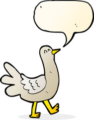 cartoon walking bird with speech bubble