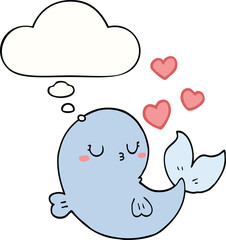 cute cartoon whale in love and thought bubble