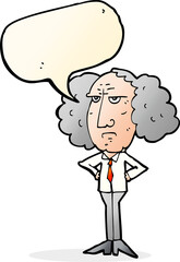 cartoon big hair lecturer man with speech bubble