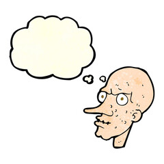 cartoon evil old man with thought bubble