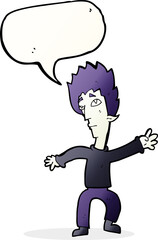 cartoon vampire man with speech bubble