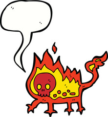 cartoon little fire demon with speech bubble