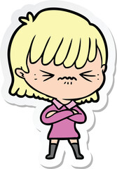 sticker of a annoyed cartoon girl