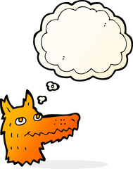cartoon fox head with thought bubble