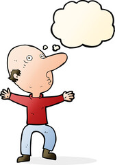 cartoon worried middle aged man with thought bubble