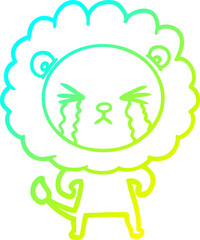 cold gradient line drawing cartoon crying lion