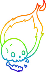 rainbow gradient line drawing spooky cartoon flaming skull