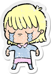 distressed sticker of a cartoon woman crying