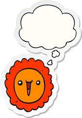 cartoon sunflower and thought bubble as a printed sticker