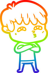 rainbow gradient line drawing cartoon curious man