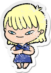 distressed sticker of a cartoon woman