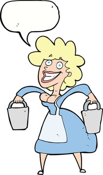 recommend clip art: cartoon milkmaid carrying buckets with speech bubble