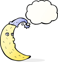 sleepy moon cartoon with thought bubble