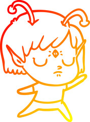 warm gradient line drawing cartoon alien girl