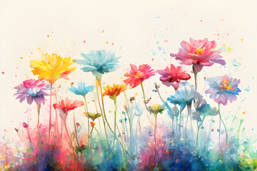 Obraz na płótnie Canvas Illustration of a flower meadow in spring. Generative AI.
