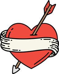 traditional tattoo of an arrow heart and banner