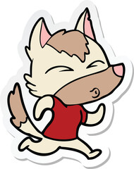 sticker of a cartoon wolf running