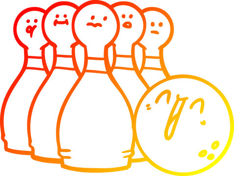recommend clip art: warm gradient line drawing cartoon laughing bowling ball and pins