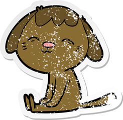 distressed sticker of a happy cartoon dog sitting