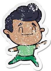 distressed sticker of a happy cartoon man