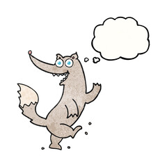 thought bubble textured cartoon happy wolf dancing