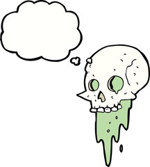 gross halloween skull cartoon with thought bubble