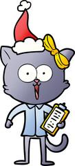 gradient cartoon of a cat wearing santa hat