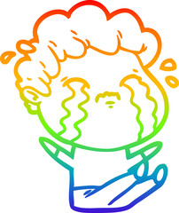 rainbow gradient line drawing cartoon man crying