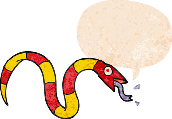 cartoon snake and speech bubble in retro textured style