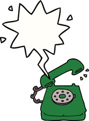 cartoon old telephone and speech bubble