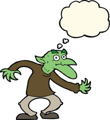 cartoon goblin with thought bubble