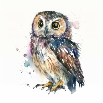 Watercolor owl. AI generative.