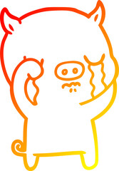 warm gradient line drawing cartoon pig crying