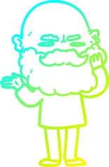 cold gradient line drawing cartoon man with beard frowning