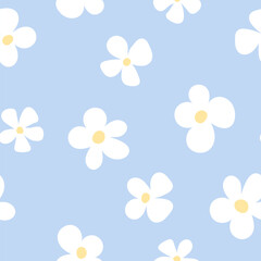 Fototapeta na wymiar Seamless pattern illusration white daisy flowers on the sky blue background.