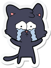 sticker of a cartoon crying cat