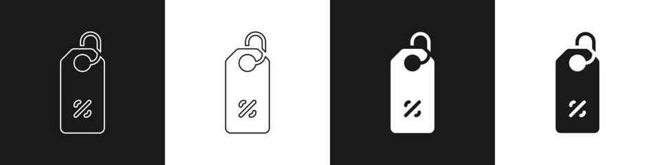 Set Discount percent tag icon isolated on black and white background. Shopping tag sign. Special offer sign. Discount coupons symbol. Vector