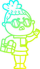 cold gradient line drawing cartoon annoyed woman