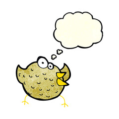 cartoon happy bird with thought bubble