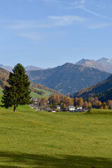 Fototapeta na wymiar Amazing aerial view of the Dolomite Alps at sunny autumn day.