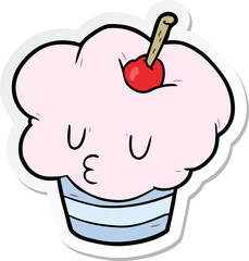 sticker of a cartoon cupcake