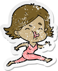 distressed sticker of a cartoon girl pulling face