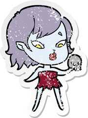 distressed sticker of a cute cartoon vampire girl